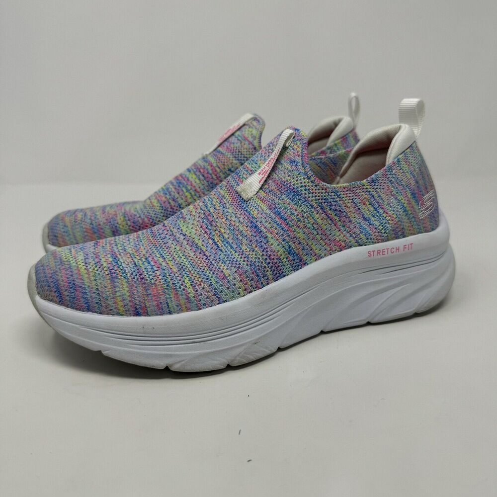 Skechers Womens D'Lux Walker Rainbow Walking Shoes Size 7 Slip On Wedge 149367